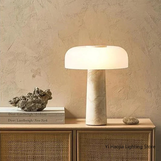 Minimalist Travertine Table Lamp Nordic Designer Bedroom Bedside Stand Lamp Living Room Study Mushroom Glass Decorative Lamps